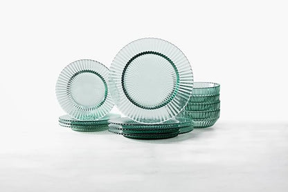 Fortessa Archie Glass, 12 Piece Dinnerware Set (Service for 4), Verde Green