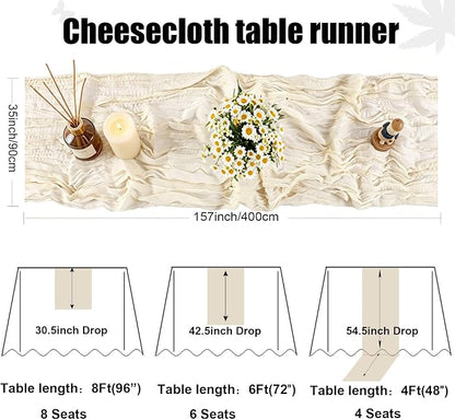 13.3FT Beige Cheesecloth Table Runner Easter Spring Boho Gauze Table Runner - Image 2