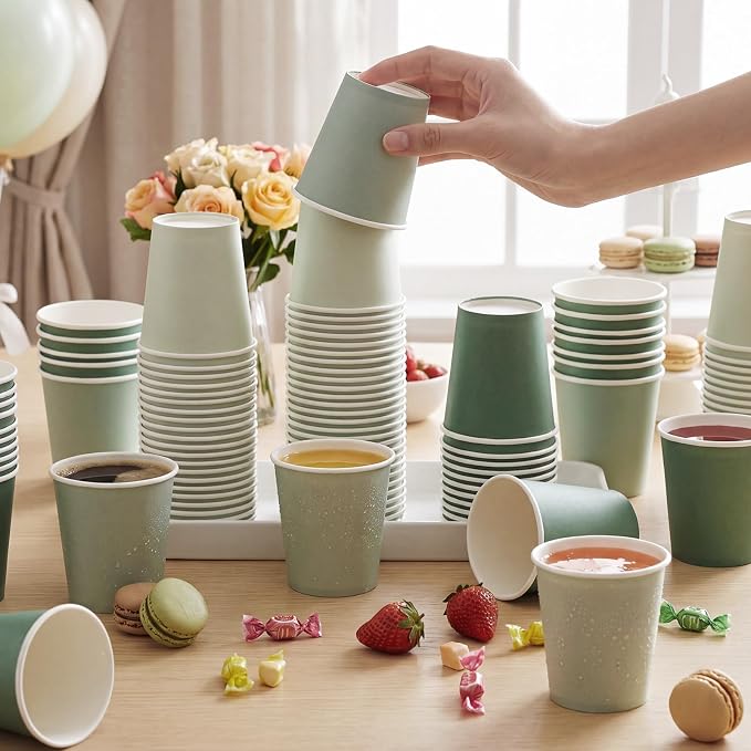 Mimorou 300 Pack 8 oz Disposable sage green Paper Cups, Coffee Cups - Image 4