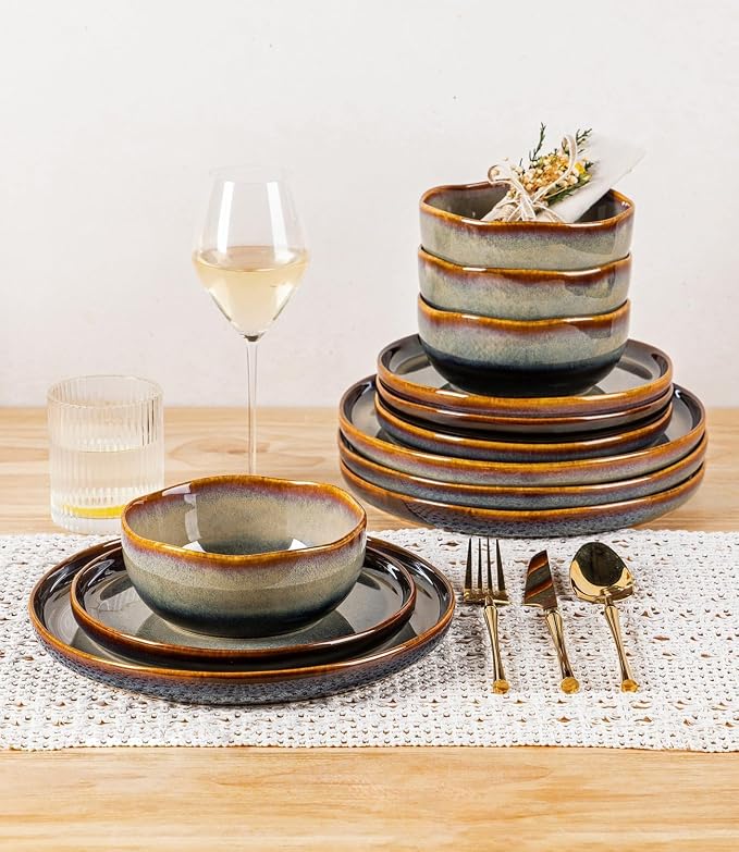 Ceramic Dinnerware Set for 8, 24-Piece Plates and Bowls Set | Handmade Reactive - Image 7