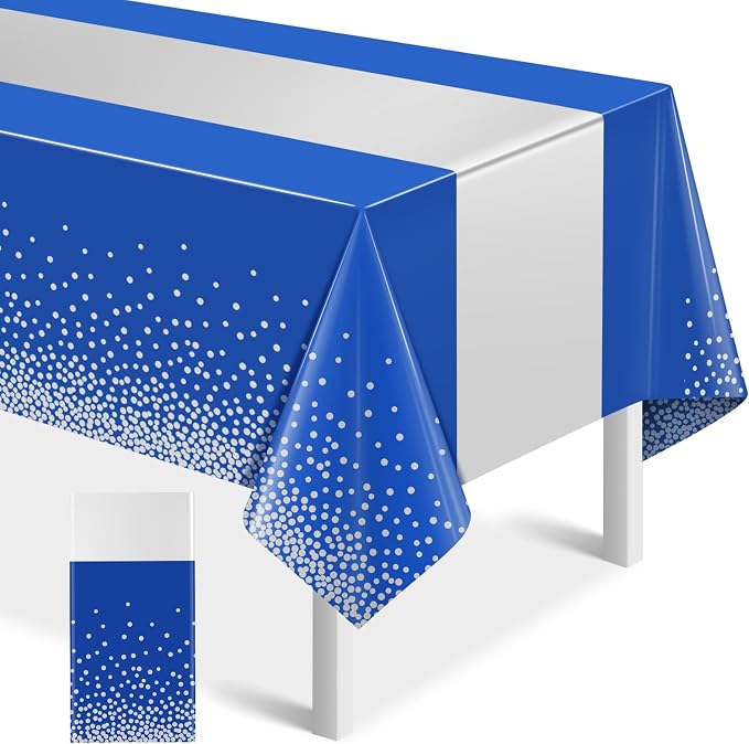 1Pcs Blue Silver Tablecloth Party Decorations, Plastic Royal Blue Table Cloth by MASHAN