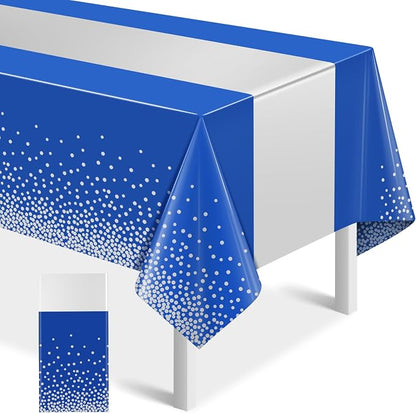 1Pcs Blue Silver Tablecloth Party Decorations, Plastic Royal Blue Table Cloth by MASHAN