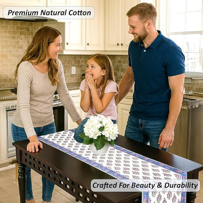 Rudy Blue Hand Block Print 100% Cotton Reusable Table Runner 16" X 106" Inches - Image 2