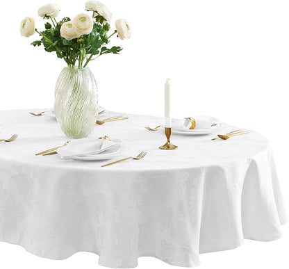 Newbridge Barcelona Luxury Damask Fabric Tablecloth, 60” Wide x 120” Oval by HomeBargainsPlus