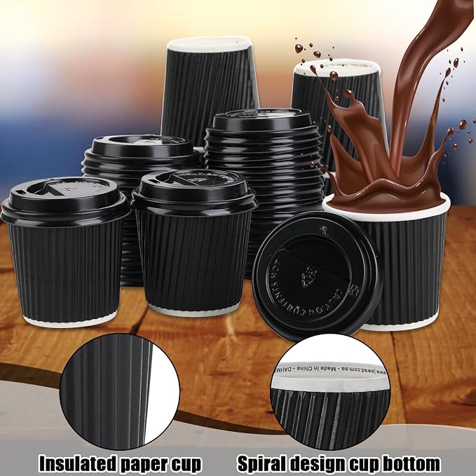 100 Pcs 4oz Paper Espresso Cups Ripple Wall Hot Cups - Image 5