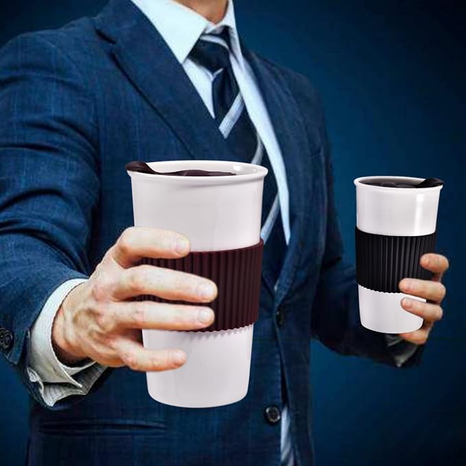 Ceramic Travel Mug, Double Wall Insulated Takeaway 12 oz Coffee Cup - Image 3