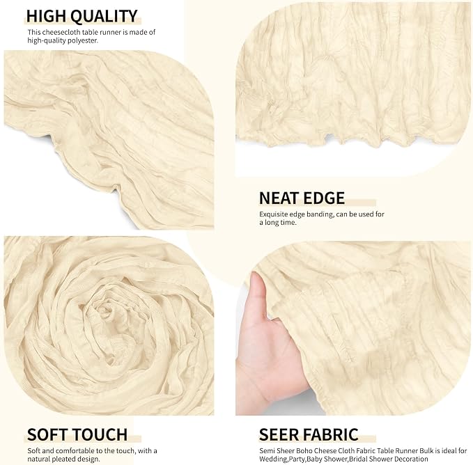 12 Pack Ivory Cheesecloth Table Runner 10Ft, Gauze Table Runners 21.5 x 120 inch - Image 6
