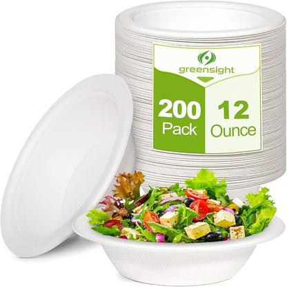 greensight 12oz Paper Bowls Disposable, 200 Pack Compostable Soup Bowls | by greensight