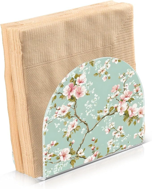 Spring Blossom Flowers Background Napkin Holder for Table Kitchen Decor Acrylic Hearts Paper Napkin Holders for Tissue Dining Room Indoor Outdoor Party Holiday Accessories