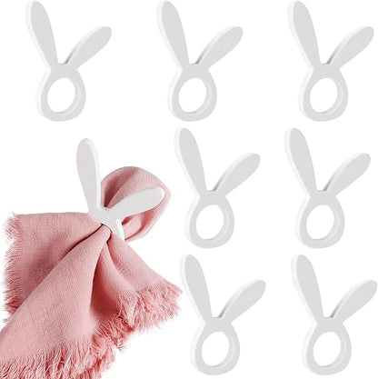 Easter Napkin Rings Set of 8, Wooden Bunny Napkin Ring, Handmade White Rabbit by Getfitsoo