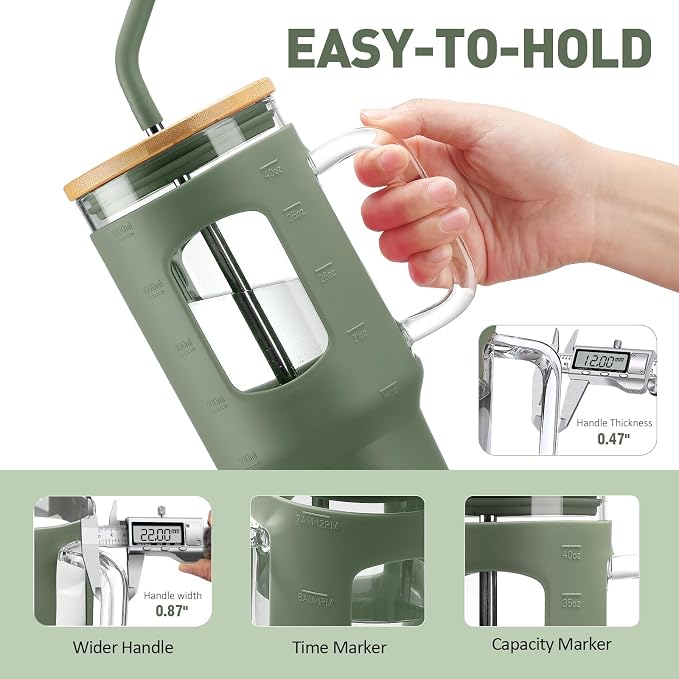 WINSA Glass Tumbler with Straw and Lid, 40 oz, Olive | Iced Coffee Cup with - Image 2