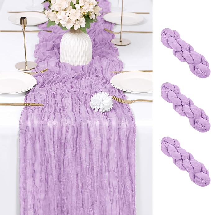 3 Pack Lavender Cheesecloth Table Runner 17x108 Inch Semi Sheer Boho Gauze by Unknown