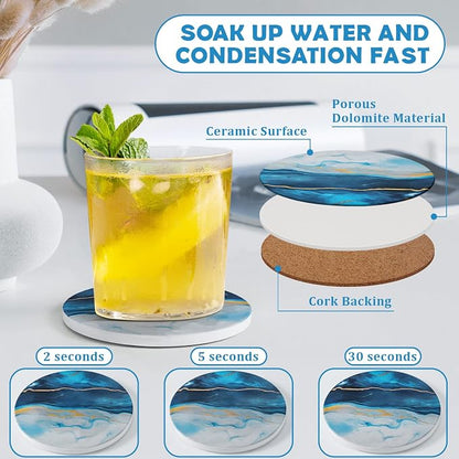Absorbent Ceramic Coasters Set of 8, Modern Marble Style Drink Coasters | 4 - Image 3