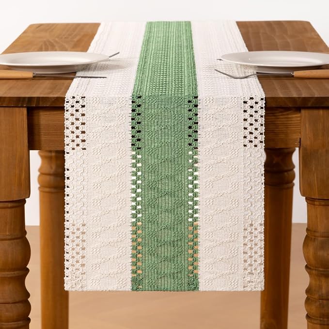 Ivory & Sage Boho Table Runner Macrame Woven Table Runner 12x72 Inch | Small - Image 3