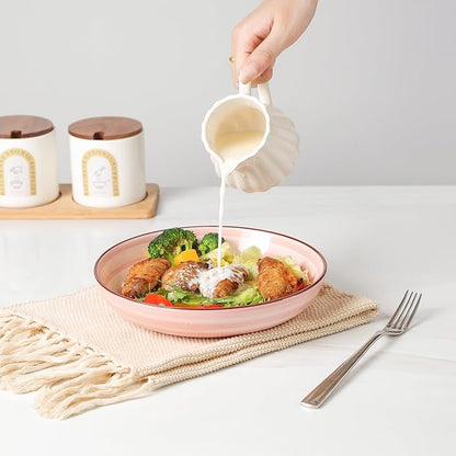 KitchenTour Large Pasta Bowls 34 oz, Ceramic Salad Serving Bowls Set of 6 - Image 5