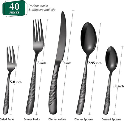 20-Piece ​Modern Black Hammered Silverware Set, 18/10 Stainless Steel Flatware - Image 2