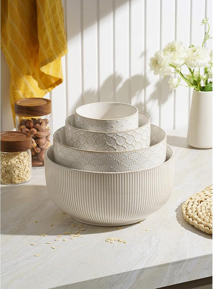 Mikiegy Ceramic Mixing Bowls Set of 4, Nesting Ceramic Embossment Stoneware - Image 5