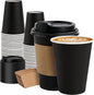 50 Pack 12 oz Disposable Coffee Cups with Lids and Sleeves, Sturdy Paper Cups for Hot/Cold Drinks, Leak-Proof To Go Coffee Cups with Lids for Home, Café, Events, Office, Black
