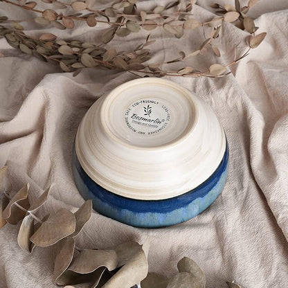 Bosmarlin Small Ceramic Dessert Bowls, 16 Oz, Set of 6, Dishwasher and Microwave Safe, For Cereal, Ice Cream, Soup, Salad, Rice (Deep blue, 16 Oz)