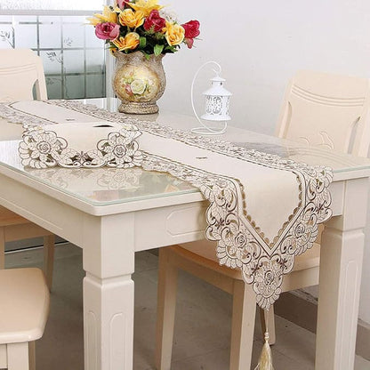 LeLehome 15 Inch X 58 Inch Classic Table Runner, Flowers Embroidery Satin by LeLehome