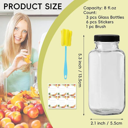 8 oz Glass Juice Bottles with Lids 3-Pack - Image 2