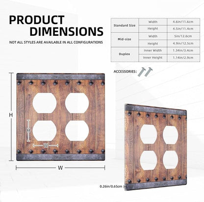 Light Switch Cover Rustic Farmhouse Barn Door Vintage Wood 2 Gang Decorative SwitchPlates Double Duplex Wall Plates Switch Plates and Outlet Covers for Bathroom Cabin Decor