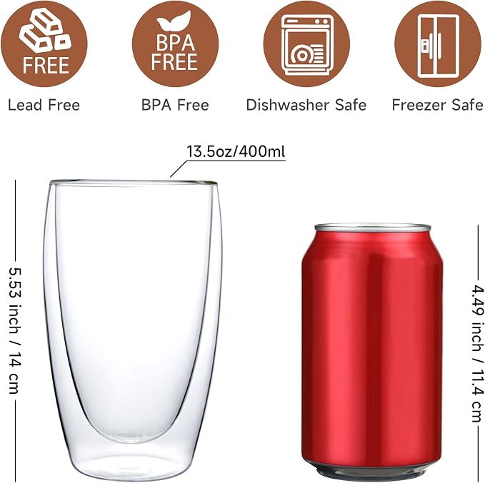 CNGLASS Double Wall Thermo Glass Cup 13.5 oz, Insulated Glass Coffee Set of 2 - Image 2
