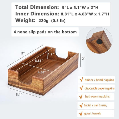Napkin Holder for Bathroom, Acacia Guest Towel Holder, 4 Non Slip Pads - Image 6