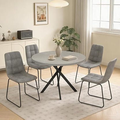44" Round Dining Table with Cozy Chair Set for 4, Modern Mid-Century Dining Table Set of 4, Dinette Sets with Metal Leg for Kitchen Dining Room Apartment(Gray Table + Gray Chairs)