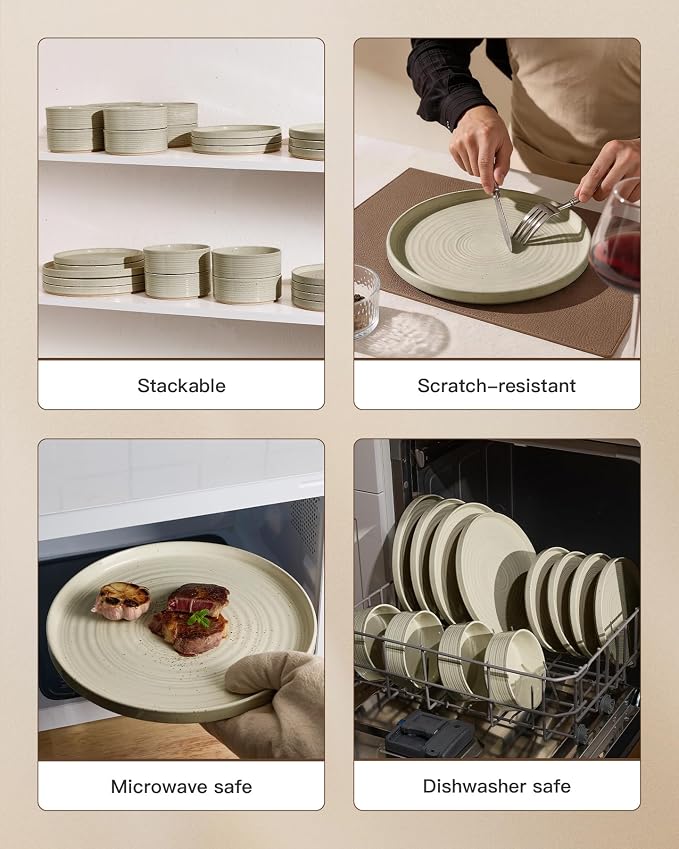 Dinnerware Set for 6, Ceramic Plates & Bowls - Image 5