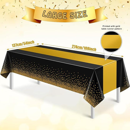 3Pcs Black and Gold Tablecloth Party Decorations, Plastic Black Table Cloth - Image 2