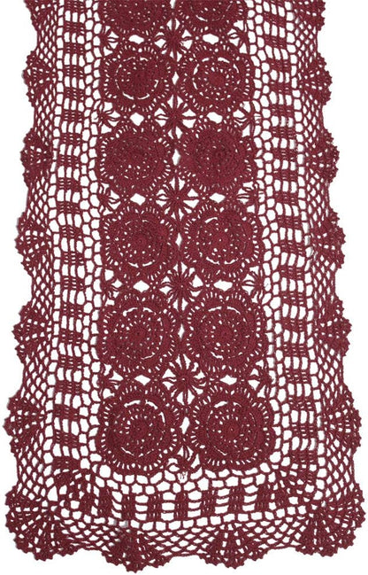 Cotton Handmade Crochet Lace Table Runner Wine Red Rectangle Coffee Table by KEPSWET