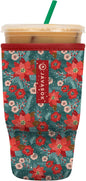 Sok It JavaSok Iced Coffee & Cold Soda Insulated Neoprene Cup Sleeve (Pastel Poinsettias, Large: 30-32oz)