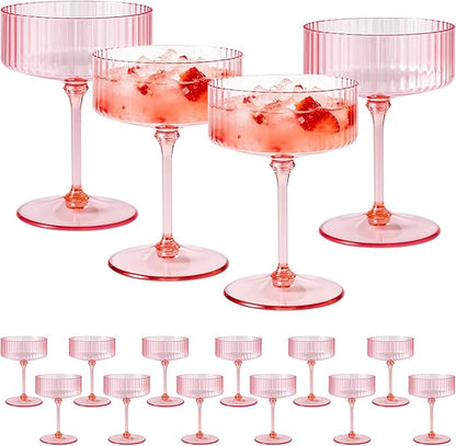 ZOMUIA Ribbed Coupe Glasses 16 Pcs, 10 oz Plastic Champagne Coupe Detachable by ZOMUIA