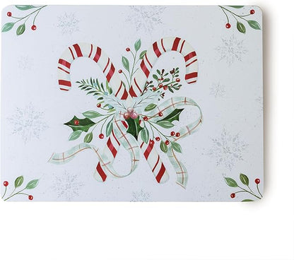 Benson Mills Cork Placemats Set of 4, Thick Cork Place Mats for Kitchen and Dining Tables, Easy Clean Table Mats for Christmas, Winter and Holidays (12" x 16" Rectangular Set of 4, Festive Candy Cane)