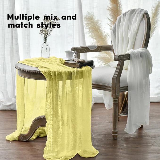 Artoid Mode Boho Light Yellow Gauze Wedding Table Runner, 160 Inch Seasonal - Image 3