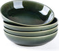 AmorArc 8.5'' Large Ceramic Pasta Bowls, 36oz Stoneware Pasta Serving Bowls Set of 4 for Kitchen, Wide Bowls for Pasta,Salad,Oatmeal, Microwave Safe, Reactive Glaze-Earth Green