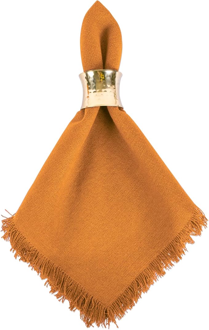 DII Everyday Collection, Fringed Solid Tabletop, Napkin Set, Pumpkin Spice - Image 2