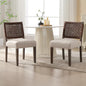 Farmhouse Dining Chairs Set of 2 Linen Fabric Upholstered Accent Side Chair, Mid Century Modern Kitchen & Dining Room Chairs with Woven Rope Back for Home, Living Room, Bedroom - Beige