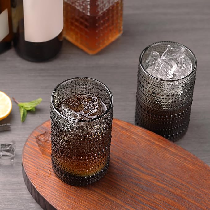 Moretoes 12 Pack 15 Oz Gray Large Hobnail Drinking Glasses Set | Vintage - Image 5