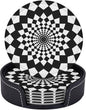 Drink Coasters with Holder Stand Set of 6, Mandala Chessboard Pu Leather by Unknown