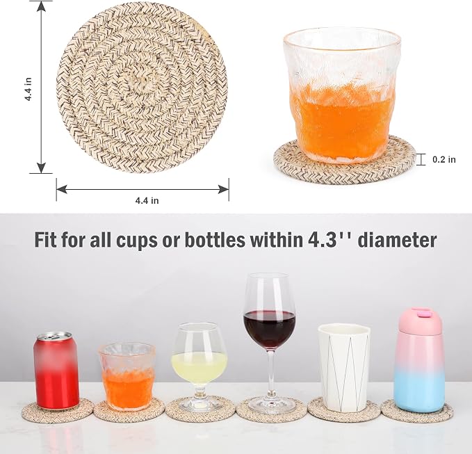 ABenkle Woven Coasters for Drinks Set of 6, Boho Absorbent Drinking Coaster - Image 2