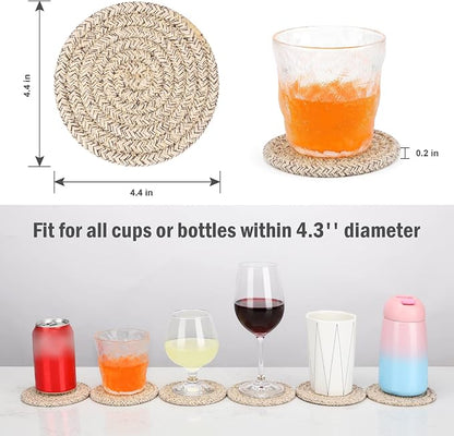 ABenkle Woven Coasters for Drinks Set of 6, Boho Absorbent Drinking Coaster - Image 2