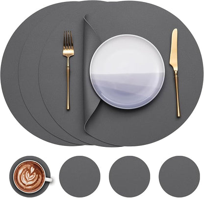 Myir JUN 15 Inches Round Placemats Set of 4 Faux Leather Place Mats | by MyirJUN