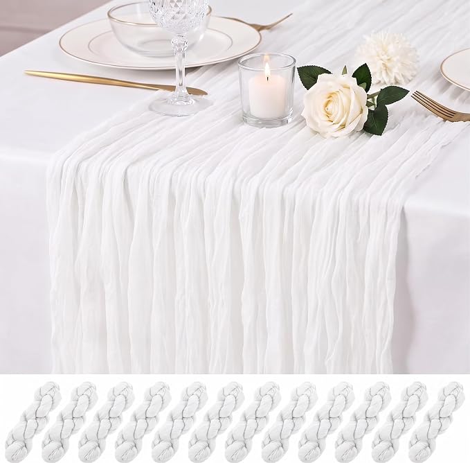 12 Pack White Cheesecloth Table Runner 17x108 Inch Boho Rustic Semi Sheer Gauze by Unknown