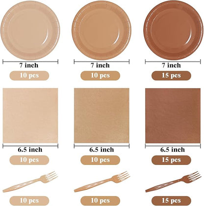 Serves 35 Guests Gradient Brown Plates and Napkins Party Supplies,7" Gradient Brown Birthday Dessert Paper Plates and Napkins,Disposable Party Dinnerware for Wedding,Graduation