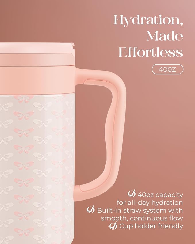 40 oz Insulated Tumbler with Handle and Push-Button Straw Lid, Stainless Steel - Image 5