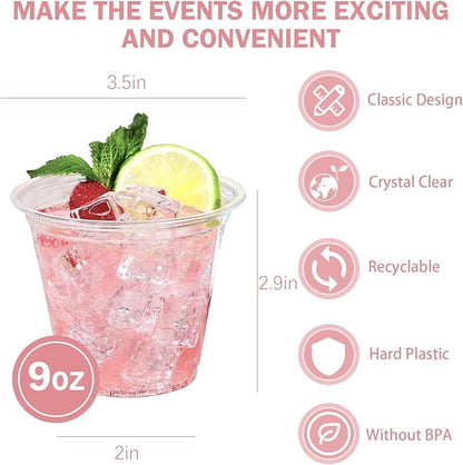 BYSNOW 100 Pack 9 oz Clear Plastic Cups Disposable Plastic Wine Cups | - Image 4
