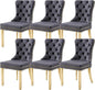 KCC Velvet Dining Chairs Set of 6, Upholstered High-end Tufted Dining Chair with Nailhead Back Ring Pull Trim Stainless Steel Legs, Contemporary Nikki Collection Modern Style for Kitchen, Dark Gray