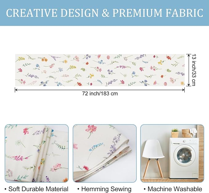Bonhause Spring Floral Leaves Table Runner 13x72 Inch Colorful Wildflowers - Image 6